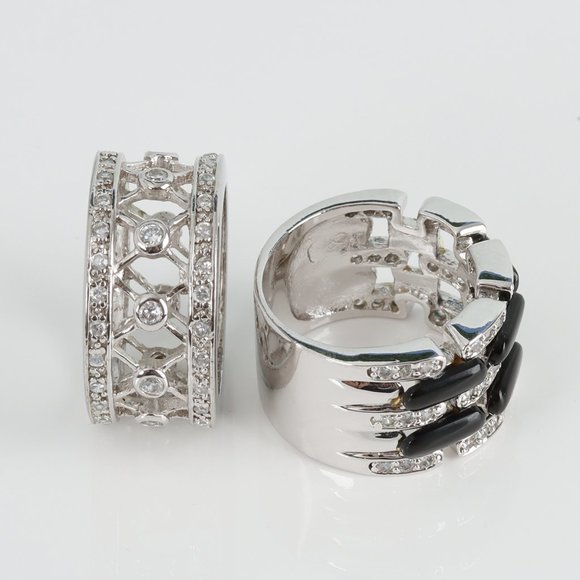Onyx & Crystal Station Band Ring  and Crystal Silver-Plated Ring Bundle Size 8 - Picture 5 of 6